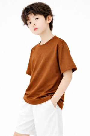 Pockman Boys Solid Pure Cotton Brown Oversized Fit T-shirt 4 2 19