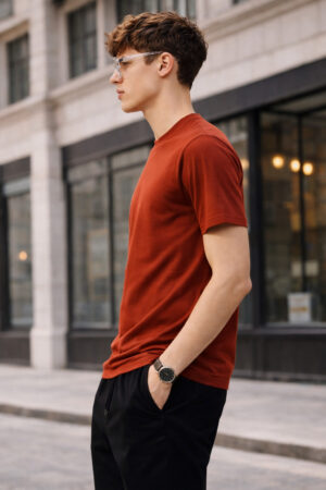 Pockman Rust Red Relaxed Fit Premium Cotton T-Shirt for Men 3 2 3
