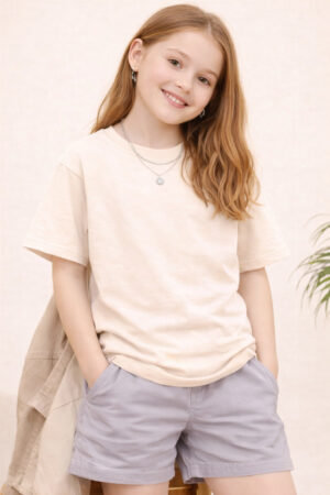 Pockman Girls Solid Pure Cotton Desert Sand Oversized Fit T-shirt 3 2 6