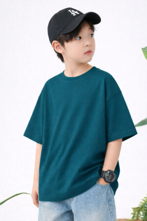 Pockman Boys Solid Pure Cotton Teal Oversized Fit T-shirt 5 3 12