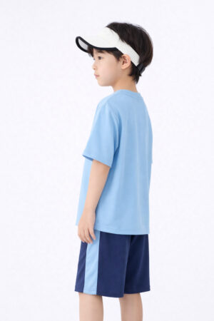 Pockman Boys Solid Pure Cotton Cloudy Blue Oversized Fit T-shirt 4 3 18