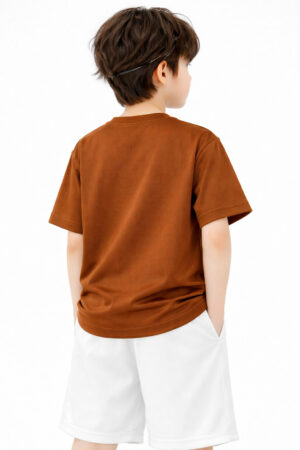 Pockman Boys Solid Pure Cotton Brown Oversized Fit T-shirt 5 3 20
