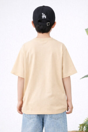 Pockman Boys Solid Pure Cotton Fawn Beige Oversized Fit T-shirt 5 3 27
