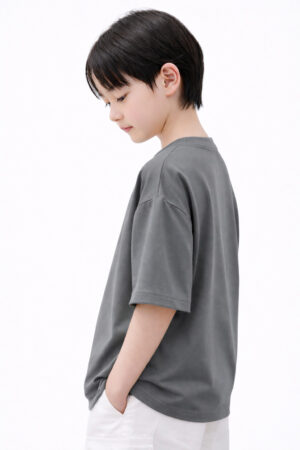 Pockman Boys Solid Pure Cotton Grey Oversized Fit T-shirt 5 4 21