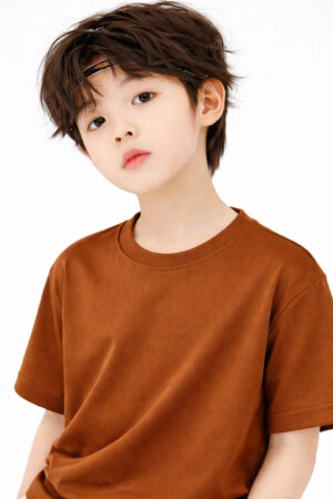 Pockman Boys Solid Pure Cotton Brown Oversized Fit T-shirt 6 4 25