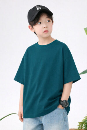 Pockman Boys Solid Pure Cotton Teal Oversized Fit T-shirt 3 5 16