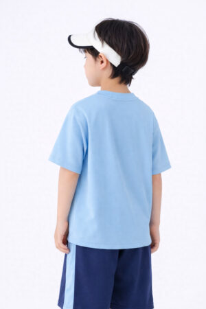 Pockman Boys Solid Pure Cotton Cloudy Blue Oversized Fit T-shirt 6 5 22