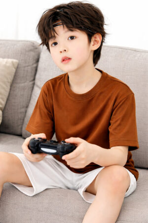 Pockman Boys Solid Pure Cotton Brown Oversized Fit T-shirt