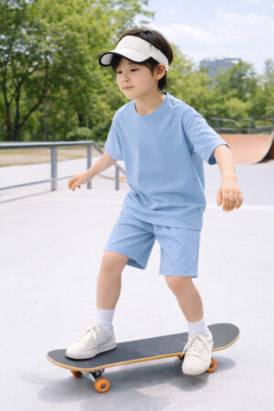 Pockman Boys Solid Pure Cotton Moonstone Blue Oversized Fit T-shirt