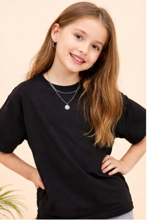 Pockman Girls Solid Pure Cotton Black Oversized Fit T-shirt 5 angle 1