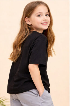 Pockman Girls Solid Pure Cotton Black Oversized Fit T-shirt 3 angle 3