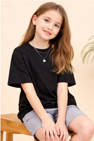 Pockman Girls Solid Pure Cotton Black Oversized Fit T-shirt 2 angle 4